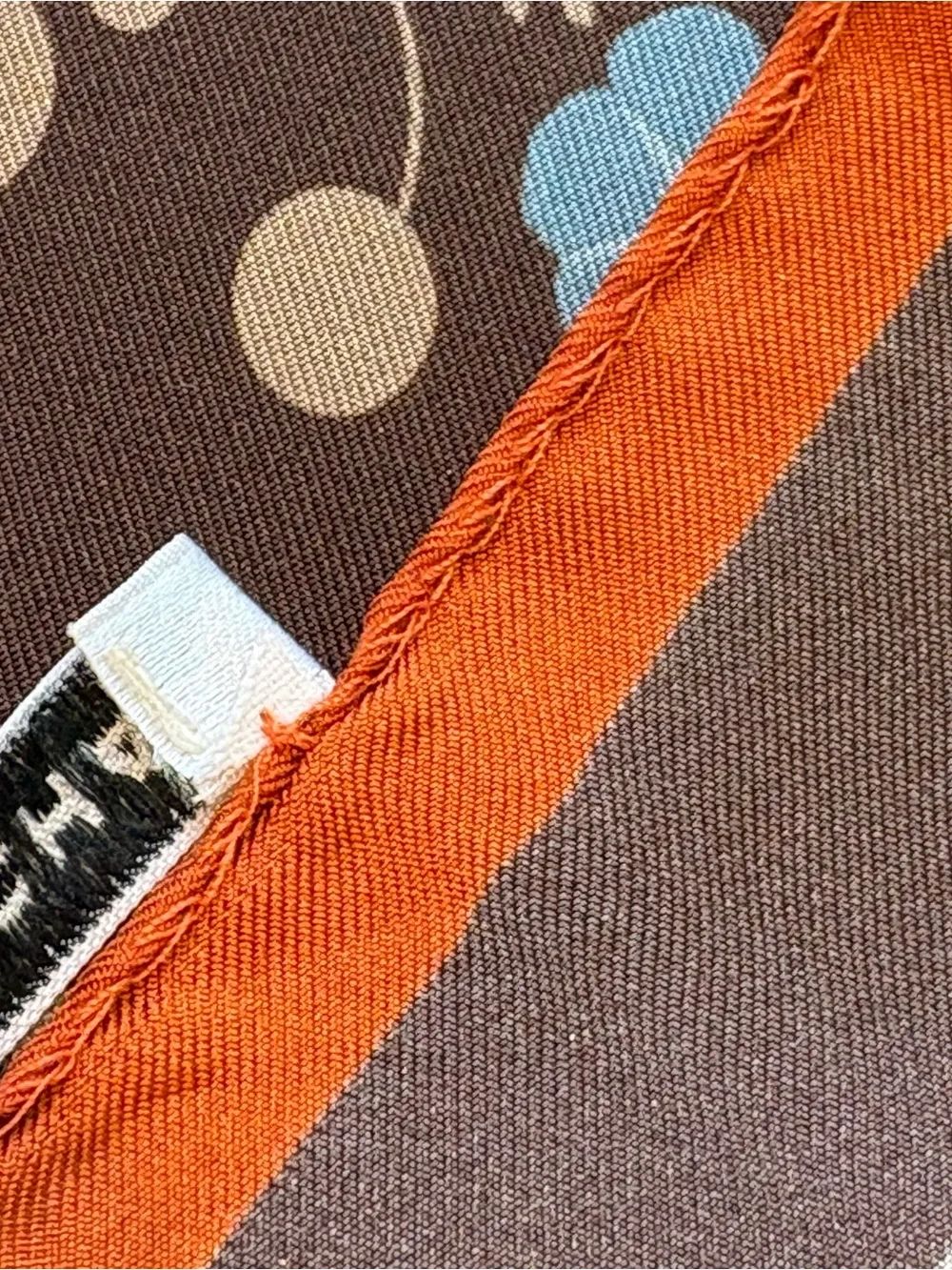Rochas Brown Floral Silk Scarf with Blue, Orange, Yellow Accents